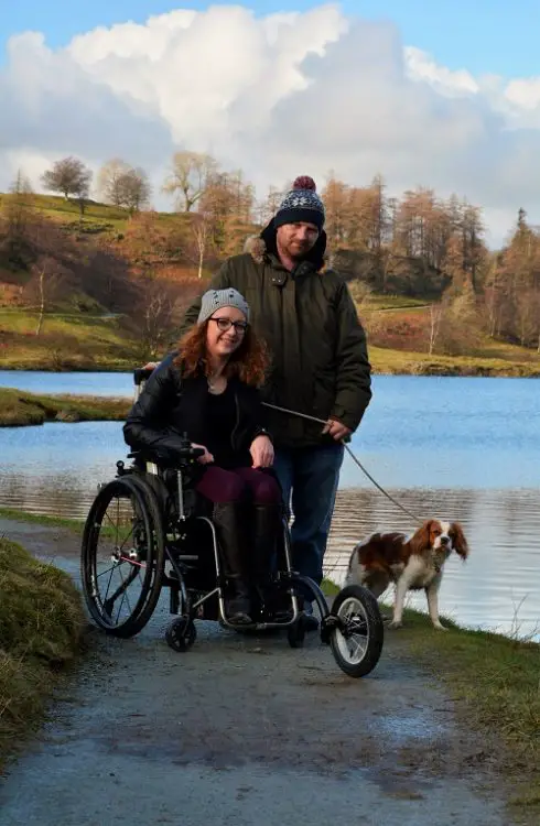 Carrie-Ann in travel wheelchair in Lake District