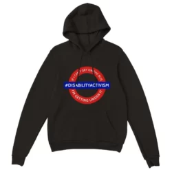 "if you cant get on a bus get under it" in a London underground logo inspired  motif.