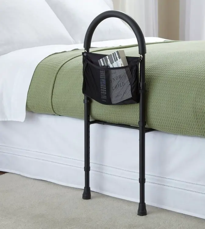 Bed safety rail with storage
