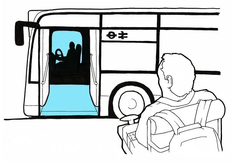 Sketch of AccessAdvisr founder Rob Trent taking the bus