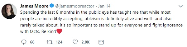 Disabled actor James Moore's tweet about ablism