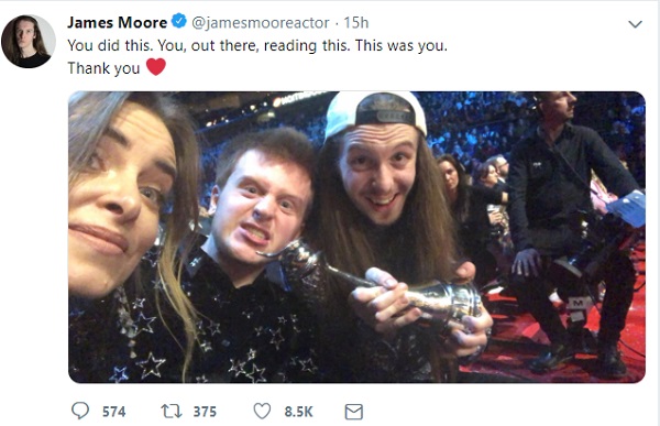 Disabled actor James Moore's tweet about winning Best Newcommer at the NTAs