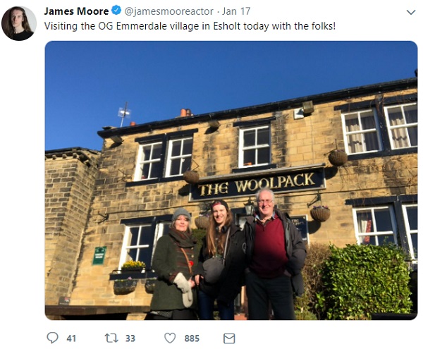 James Moore with his parents on Emmerdale set