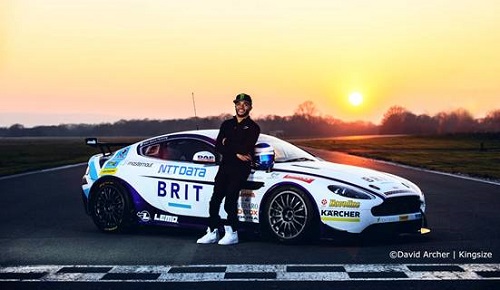 Nicholas Hamilton stood in front of Team Brit car