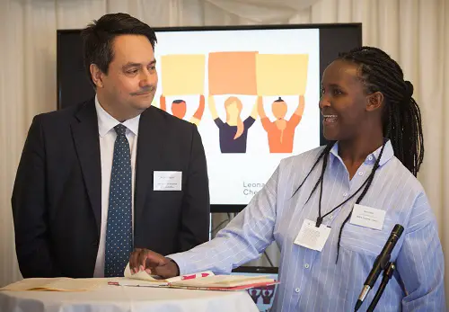 Maria Njeri, Lead Citizen Reporter for Kenya with Stephen Twigg MP at House of Commons