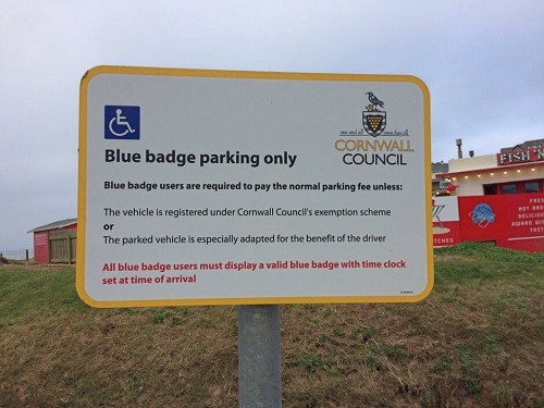 Disabled Blue Badge parking sign in Cornwall