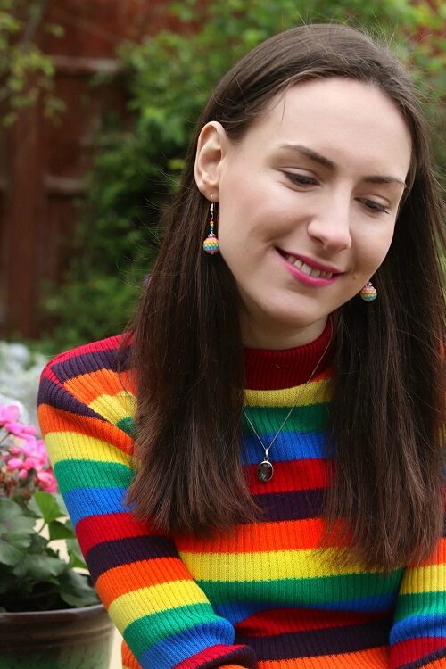 Rebecca Sullivan in a rainbow top