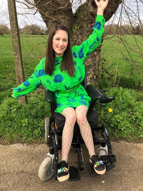 Rebecca Sullivan in her wheelchair outside