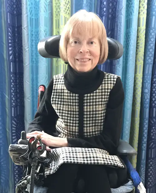 Disabled activist Jane Campbell in her living room