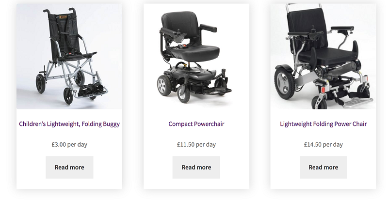 Strive Mobility wheelchairs to rent on website