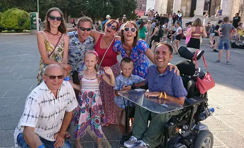 Wheelchair user Martyn Sibley with his fiance and family in Pula Croatia