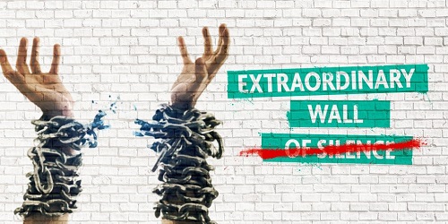 Extraordinary Wall of Silence poster with hands in the air in chains