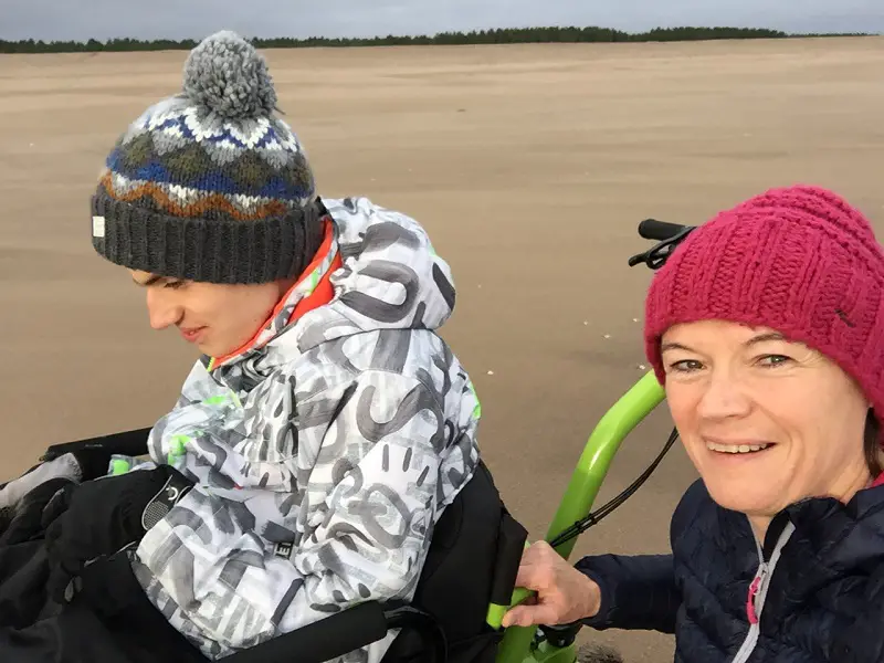 Andrew and his mum Louise using the MT Push on a beach