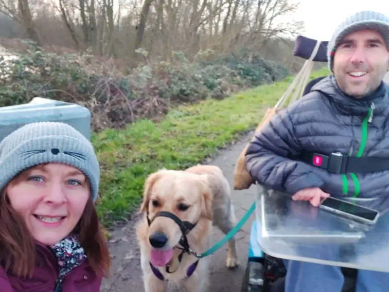 Martyn Sibley with his fiance Kasia and dog Sunny on a walk