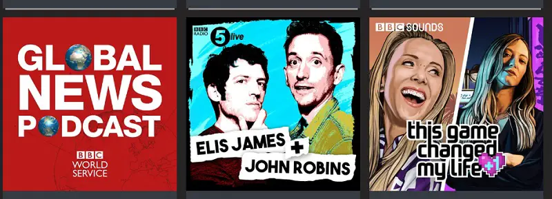 Three images from BBC podcasts
