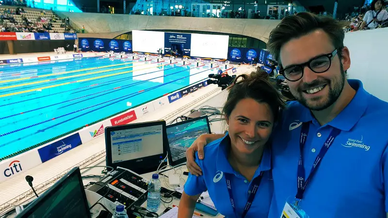 Liz Johnson with Steven Jamieson commentating at the Paralympics