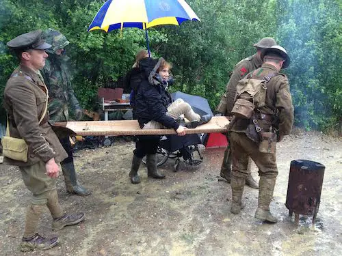 Kez Margrie on location with Operation Ouch! while recording WW1 Special 1