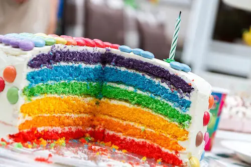 Rainbow birthday cake with one candle - Image by Steffen Zimmermann from Pixabay