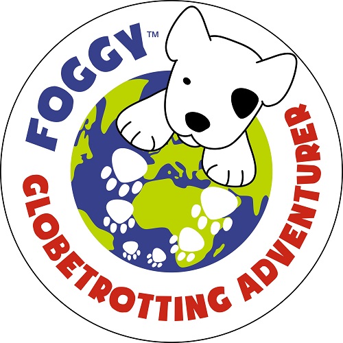 ME Foggy Dog logo with a white cartoon dog on a globe