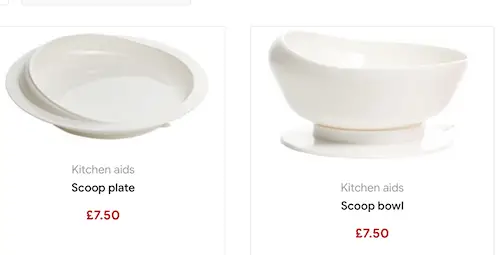 Scoop plate and bowl - kitchen aids for disabled 