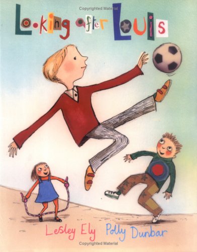 Looking After Louis book showing an illustration of Louis who has autism kicking a football with two other school children