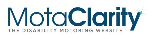 MotaClarity wheelchair accessible vehicle website logo. A white background with the word MotaClarity large in blue writing and the words 'The disability motoring website' underneath in grey